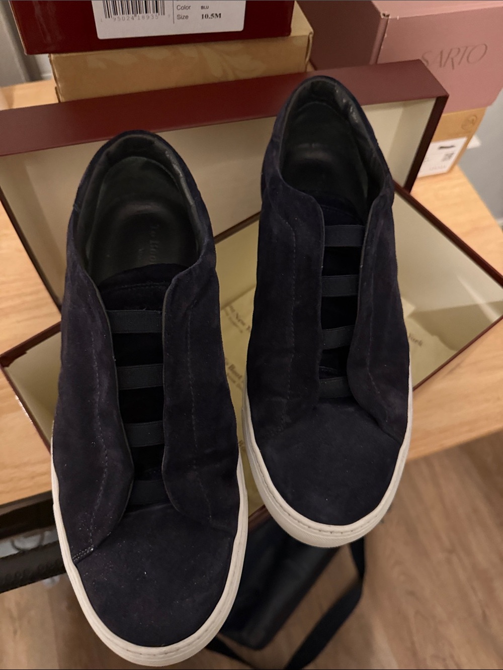 To Boot Navy Suede Slip-On Sneakers with White Sole